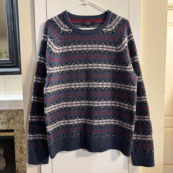 J.Crew Men's 100% Lambswool Fair Isle Ski Apres Crew Neck Sweater Size Large - Picture 2 of 7